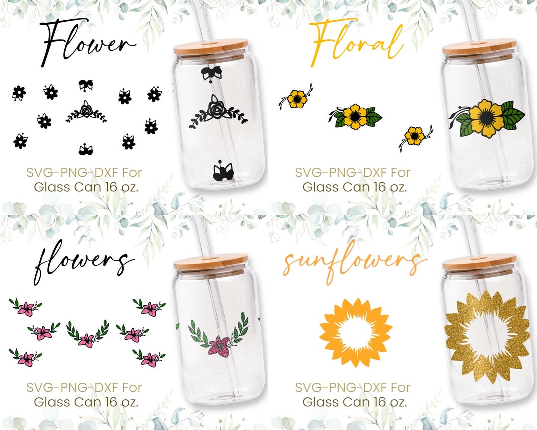 16oz Libbey Glass Can Svg Bundle, Floral Coffee Glass Can, Beer Glass ...