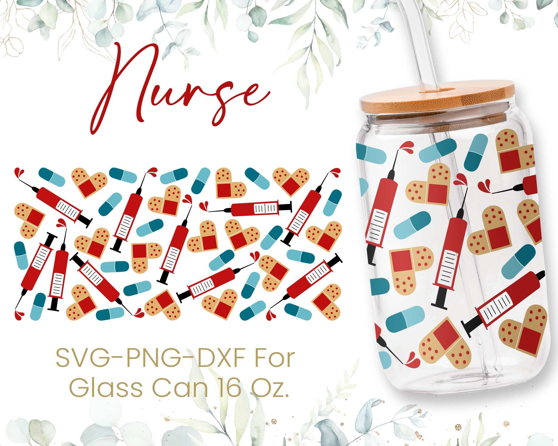 16oz Libbey Glass Can Svg Bundle, Glass Can Full Wrap Svg, Clover ...