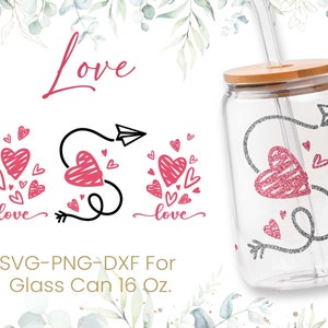 16oz Love Heart Libbey Glass Can Svg, Glass Can Wrap Svg, Coffee Glass Can, Beer Glass Can, Love, Valentines Glass Can, Svg, Png, Cricut