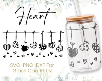 16oz Hearts Pattern Libbey Glass Can Svg, Glass Can Wrap Svg, Coffee Glass Can, Beer Glass Can, Love, Valentines Glass Can, Svg, Png, Cricut