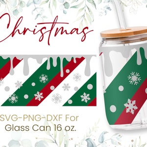 16oz Christmas Glass Can Svg, Xmas Gift Glass Can Wrap Svg, Snowflake Svg, Snow Svg, Tree Svg, Libbey Wrap Svg, Svg Dxf Png Files, Cricut