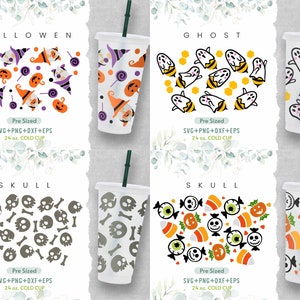 24oz Halloween No Hole Cold Cup Svg Bundle, Venti Cold Cup Svg, Ghost Svg, Pumpkin Svg,Pre Sized Svg, Decal Perfect Fit for Venti,Full Wrap