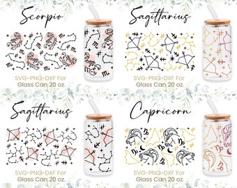 20oz Libbey Glass Can Svg Bundle, Capricon, Sagittarius, Glass Can Full Wrap Svg,Constellations Astrology, Zodiac Sign, Svg,Png,Cricut Files