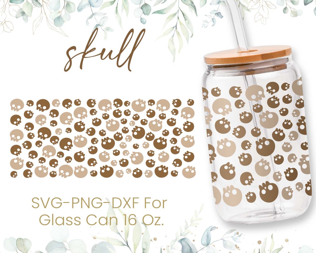 16oz Skull Libbey Glass Can Svg, Skulls Glass Can Wrap Svg, Skull Svg ...