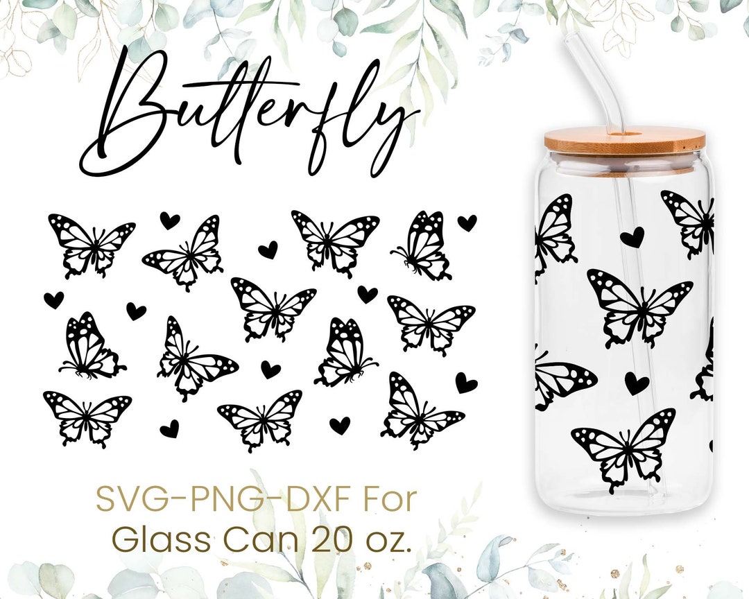 20oz Butterfly Libbey Glass Can Svg, Heart Glass Can Full Wrap Svg ...