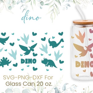 20oz Dino Libbey Glass Can Svg, Dinosaur Glass Can Wrap Svg, Triceratops Svg,Coffee Glass Can Svg,Libbey Wrap Svg,Png Files,Cricut