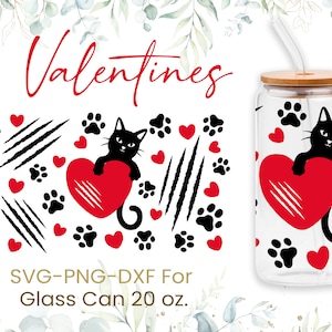 20oz Valentines Day Libbey Glass Can Svg, Glass Can Full Wrap Svg, Cat Paw Svg, Heart Svg, Love Svg, Coffee Glass Wrap, Png, Cricut Files