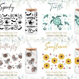 20oz Libbey Glass Can Svg Bundle, Spooky,Turtle, Butterfly, Sunflower Svg,Coffee,Halloween,Glass Can Full Wrap Svg,Svg,Png,Cricut Files