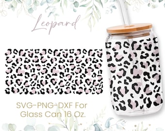 16oz Leopard Pattern Libbey Glass Can Svg, Glass Can Full Wrap Svg Repeating Pattern,Heart Svg,Shaped Beer, Leopard Svg,Svg,Png,Cricut Files