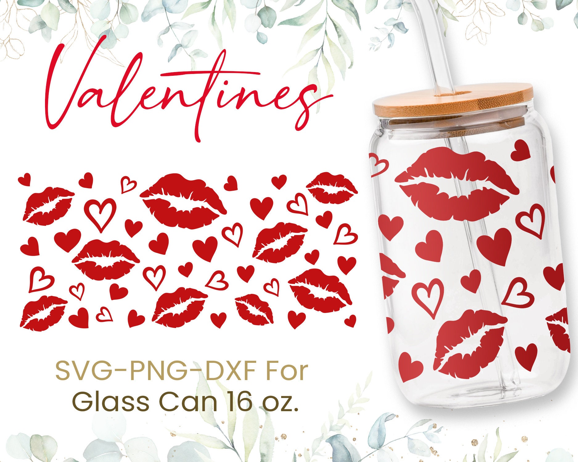 16oz Hearts Libbey Glass Can Svg Bundle, Glass Can Full Wrap Svg ...