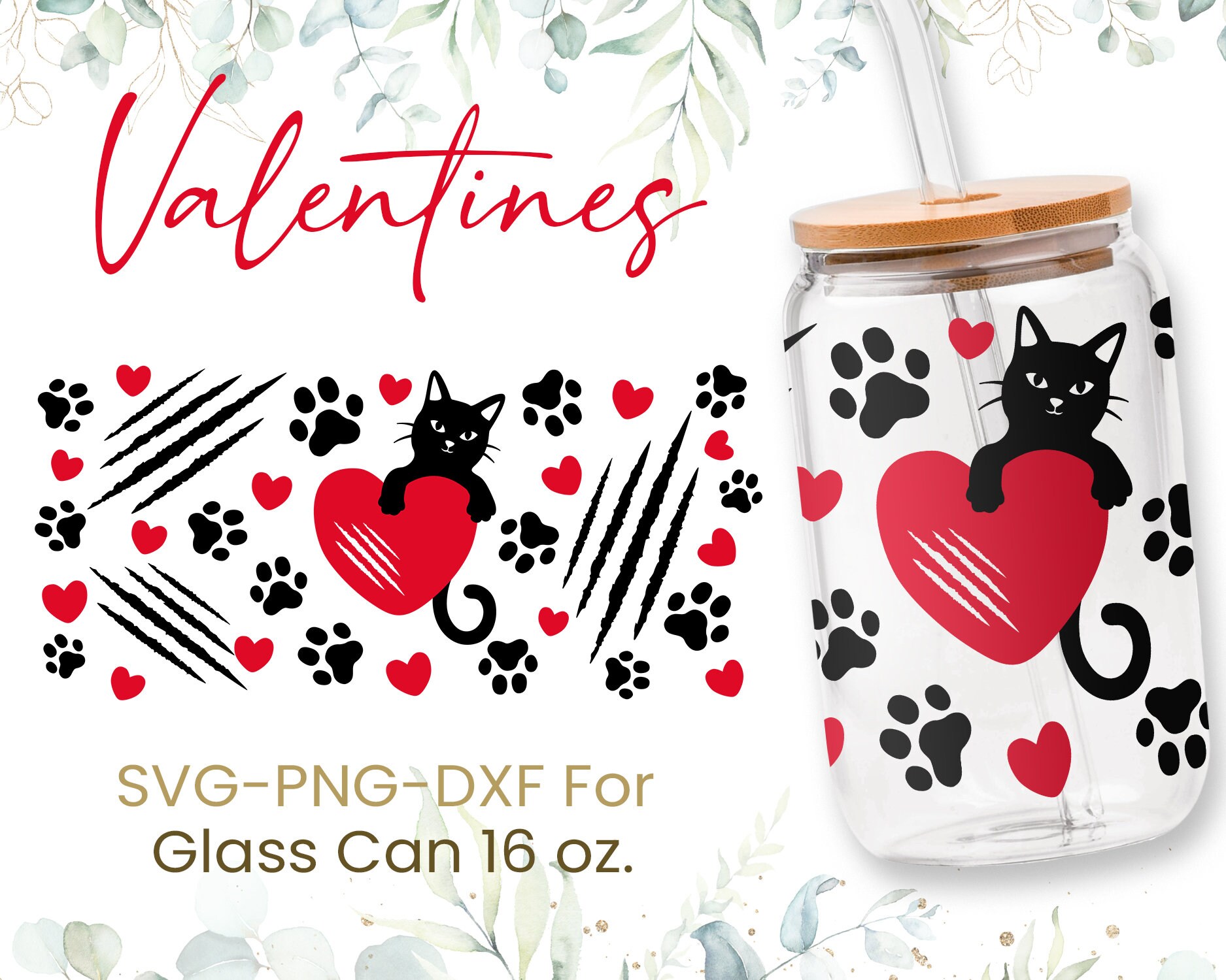 16oz Hearts Libbey Glass Can Svg Bundle, Glass Can Full Wrap Svg ...
