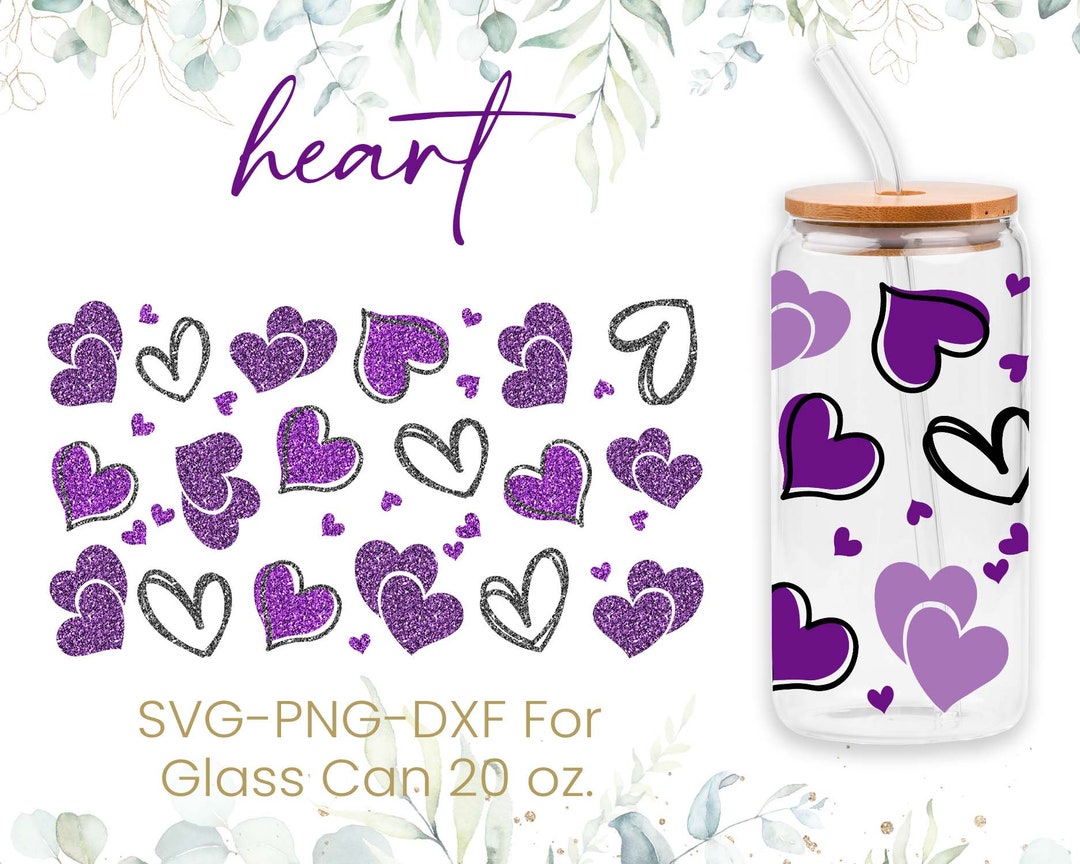20oz Hearts Libbey Glass Can Svg, Glass Can Full Wrap Svg, Hearts Svg ...