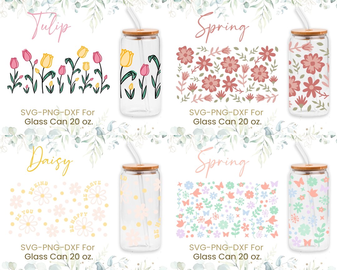 20oz Spring Libbey Glass Can Svg Bundle, Butterfly Full Wrap Svg ...