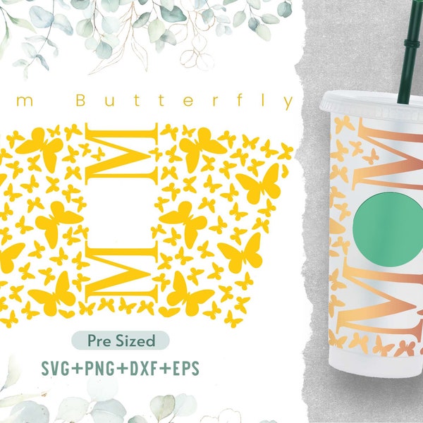 24oz Mom Butterfly Cold Cup Svg, Venti Cold Cup Svg, Full Wrap Butterfly Svg, Mom Life Svg, Coffee Cold Cup Svg, Mom Svg, Butterfly Svg