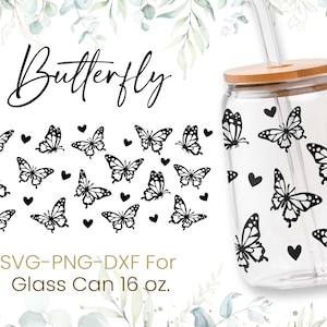 16oz Butterfly Libbey Glass Can Svg, Glass Can Full Wrap Svg, Butterflies Svg, Graduation Svg, Shaped Beer, Love Heart Svg,Png,Cricut Files