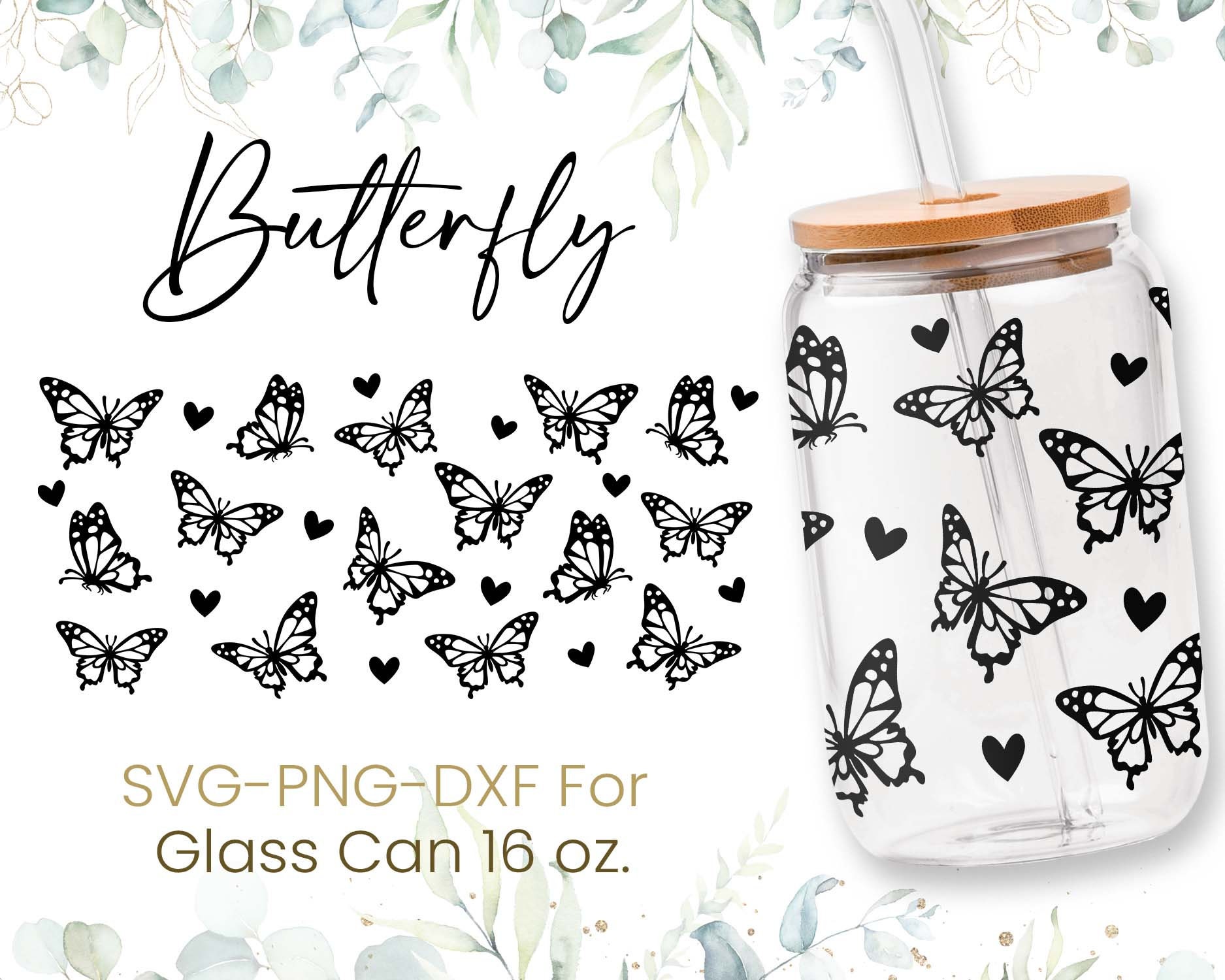 16oz Butterfly Libbey Glass Can Svg, Glass Can Full Wrap Svg ...