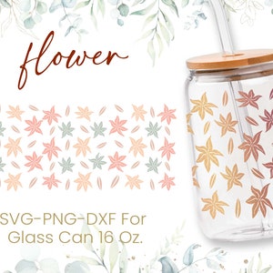 16 onças flores de outono vidro Libbey pode Svg, flores de vidro pode embrulhar Svg, margarida Svg, casamento Svg, noiva Svg, Libbey Wrap Svg, arquivos Svg Dxf Png, Cricut