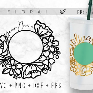 24oz Venti Cold Cup Cup Svg, Flor Svg, Floral Svg, Dxf Eps Png Archivos para máquinas de corte Cameo Cricut, Cortar archivo