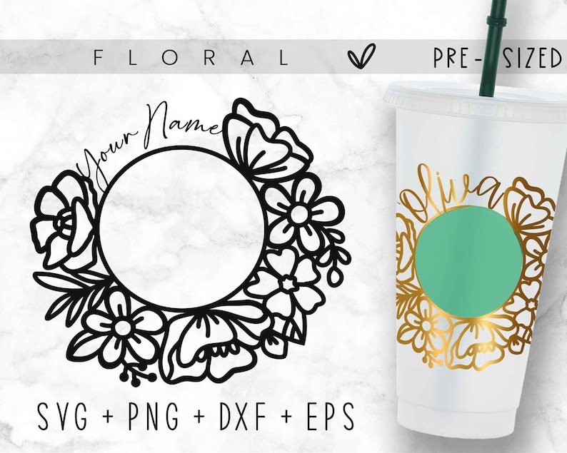 24oz Venti Cold Cup Cup Svg, bloem Svg, Floral Svg, Dxf Eps Png-bestanden voor snijmachines Cameo Cricut, gesneden bestand afbeelding 1
