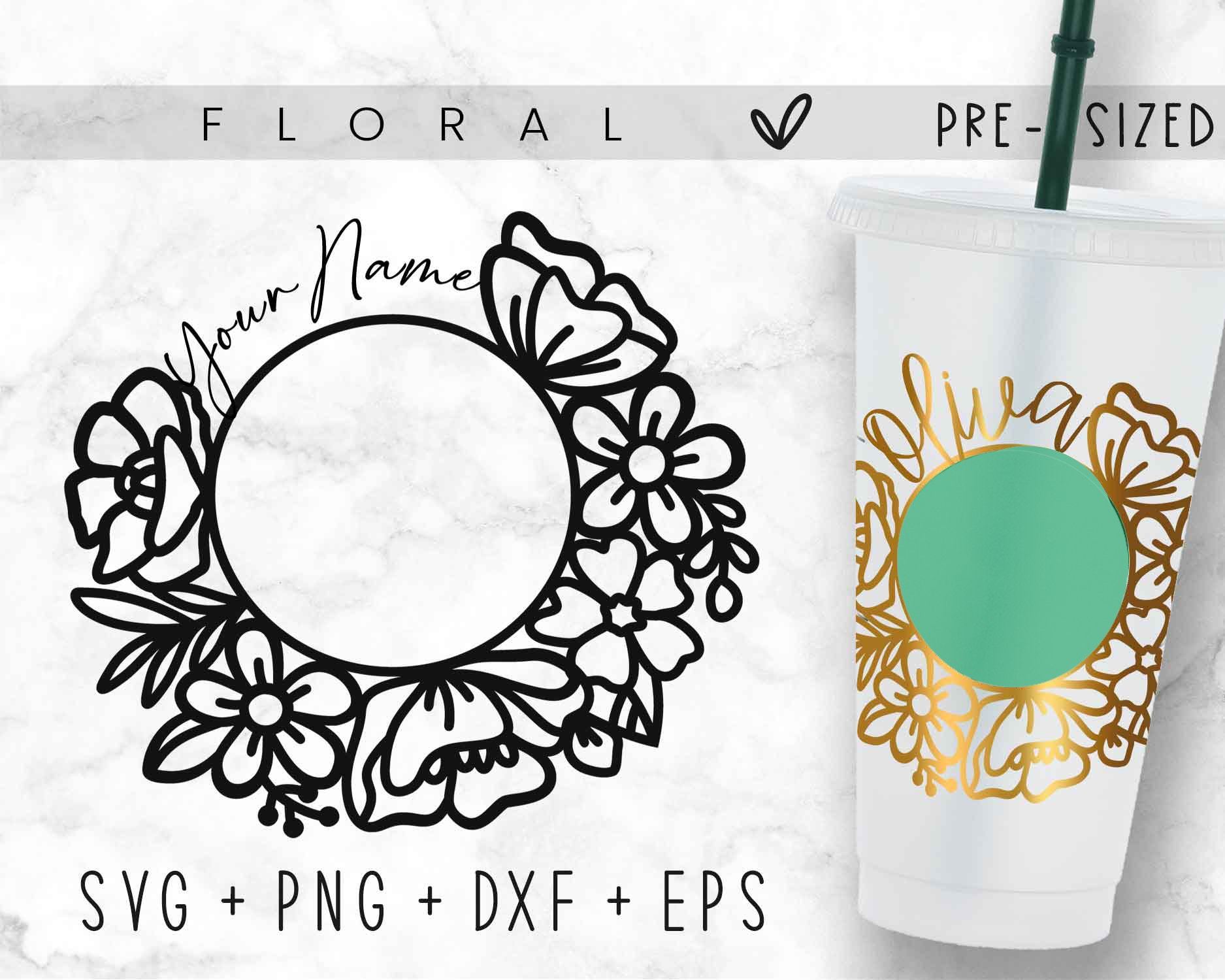 sandsandserifs Personalized Starbucks Cold Cups - Floral Design -  Personalized with Name in mul…