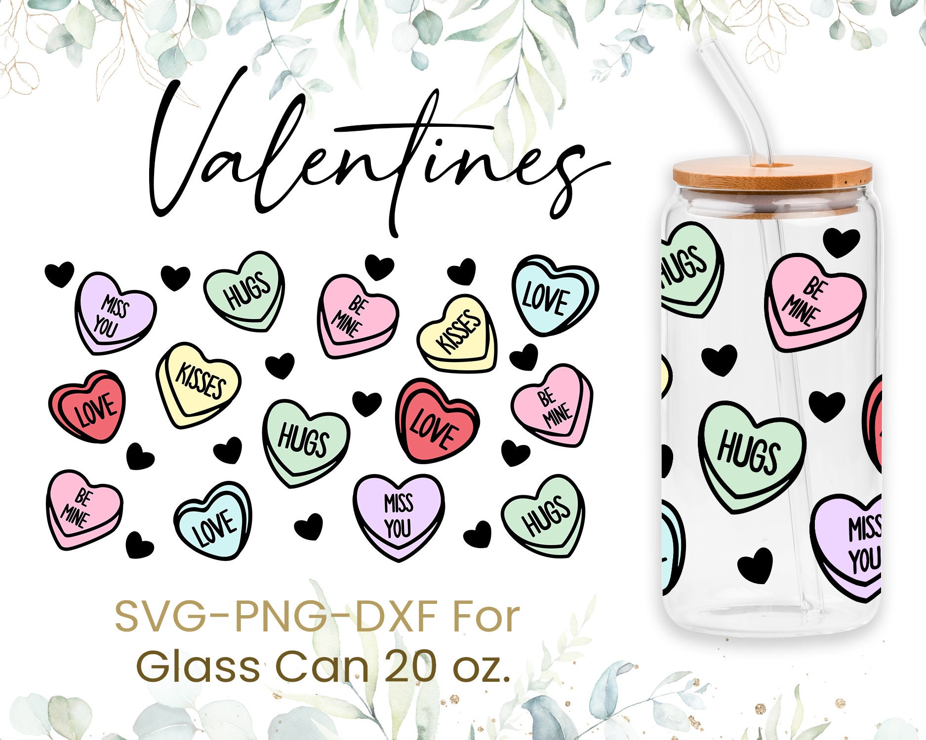 20oz Valentines Day Libbey Glass Can Svg Bundle, Glass Can Full Wrap ...