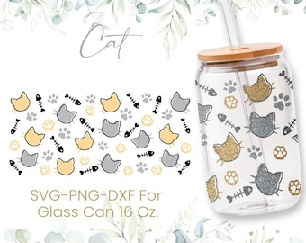 16 Unzen Katze Muster Libbey Glas Dose, Katze Glas kann wickeln, SVG, Animal Print, Bier Glas Dose, Libbey Wrap, Libbey Wrap, Dxf Png Dateien, Cricut