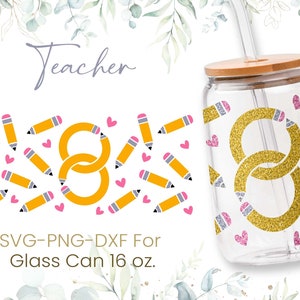 16oz Teacher Libbey Glass Can Svg, Glass Can Full Wrap Svg, Teacher Fuel, Teacher Life, Shaped Beer, Back to School, Svg, Png, Cricut Files