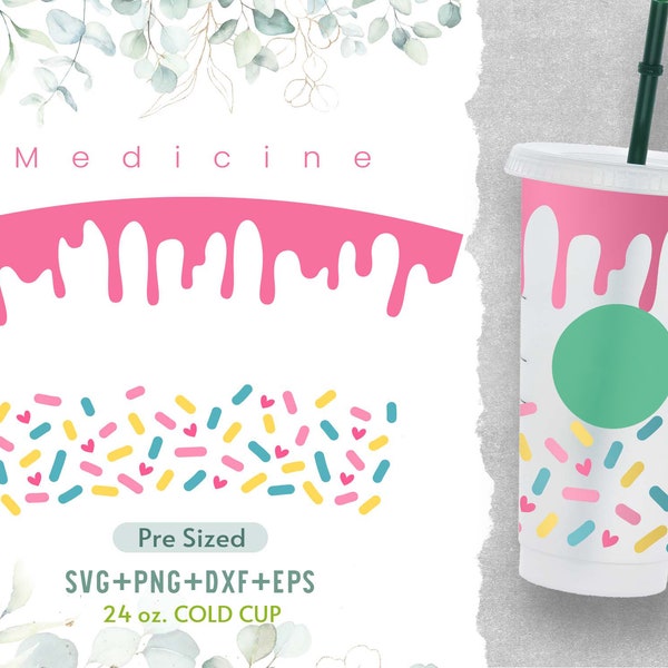 24oz Donut Drip Cold Cup Svg, Venti Full Wrap Svg, Sprinkles Svg, Pre Sized Cold Cup, Liquid Dripping Svg, Png, Eps, Cricut, Digitale Download