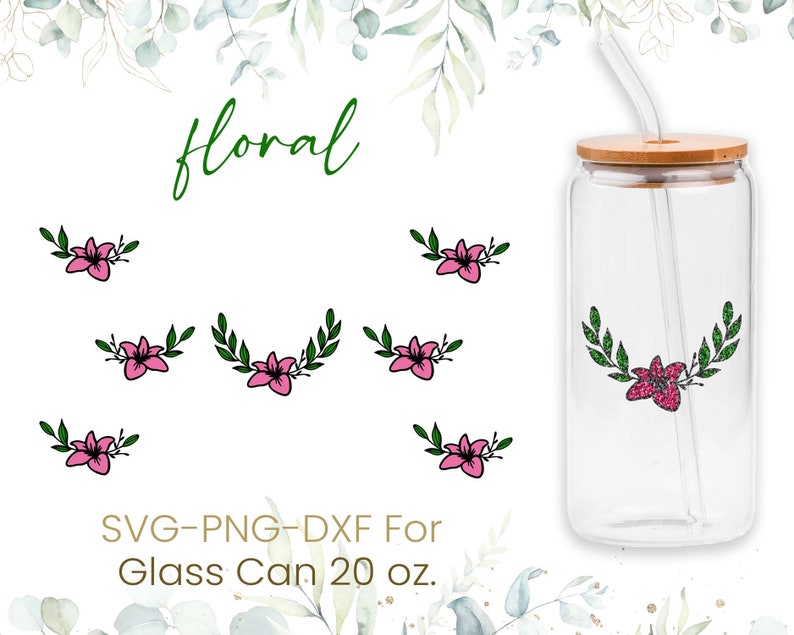 20oz Wildflower Libbey Glass Can Svg, Glass Can Full Wrap Svg, Beer Can ...