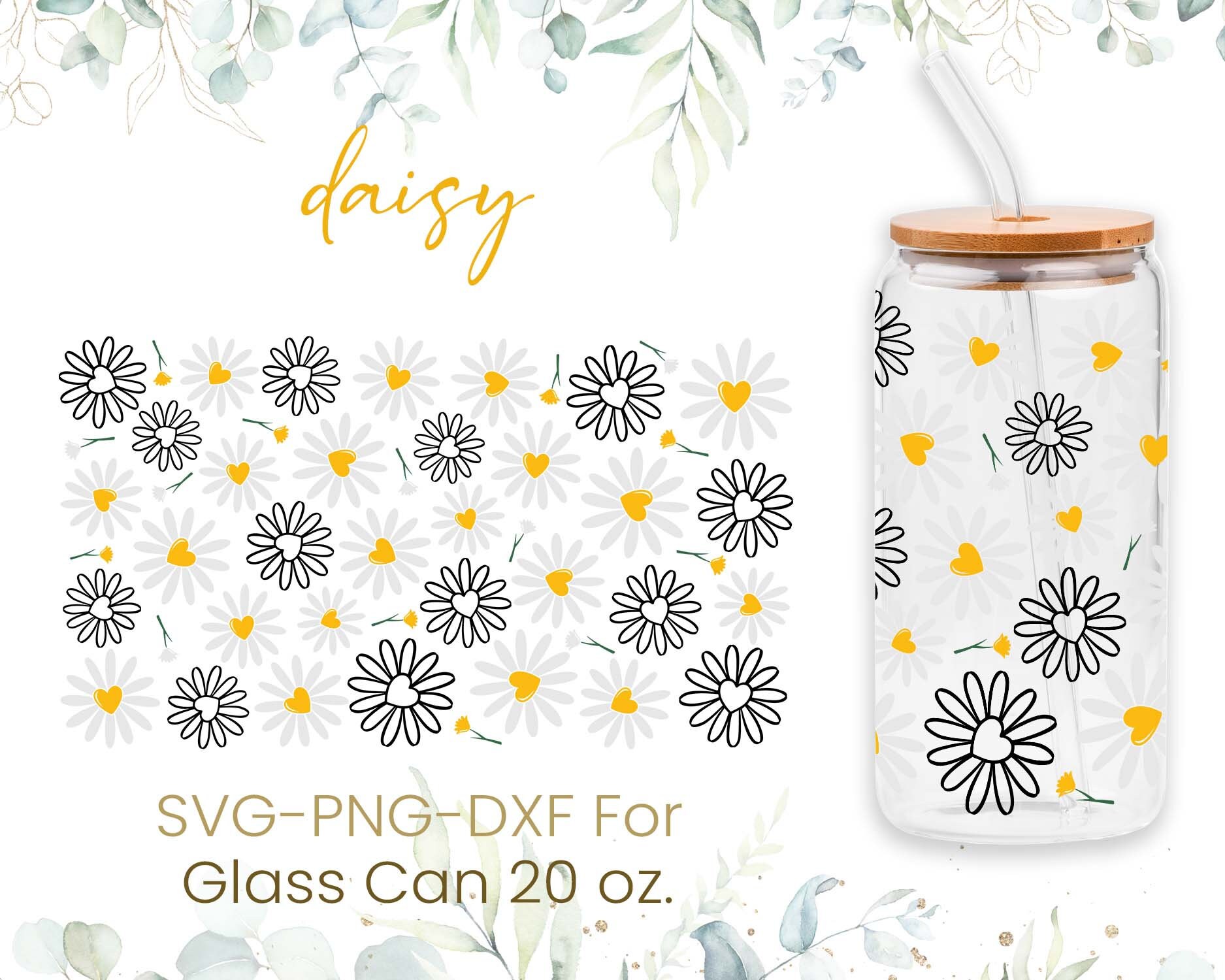 20oz Libbey Glass Can Svg Bundle Daisy Butterfly Leopard - Etsy