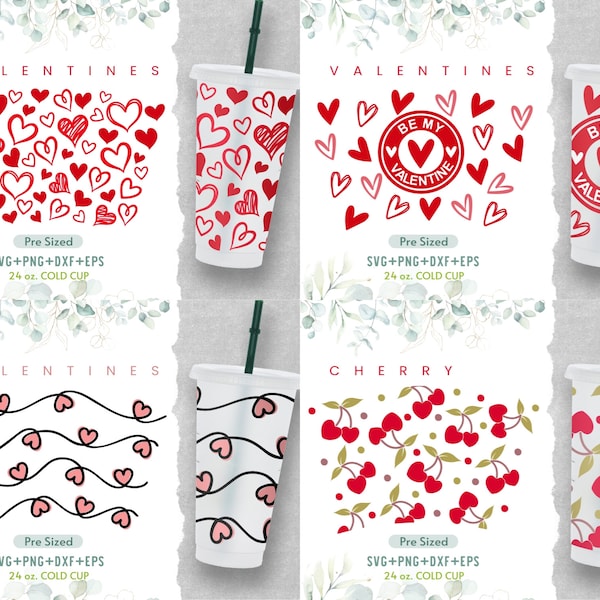 24oz Hearts No Hole Coffee Cold Cup Svg Bundle, Be My Valentine Svg,Heart Svg, Love Svg, Cold Cup Svg,Sketchy Hearts, Cute Hearts Doodle Svg