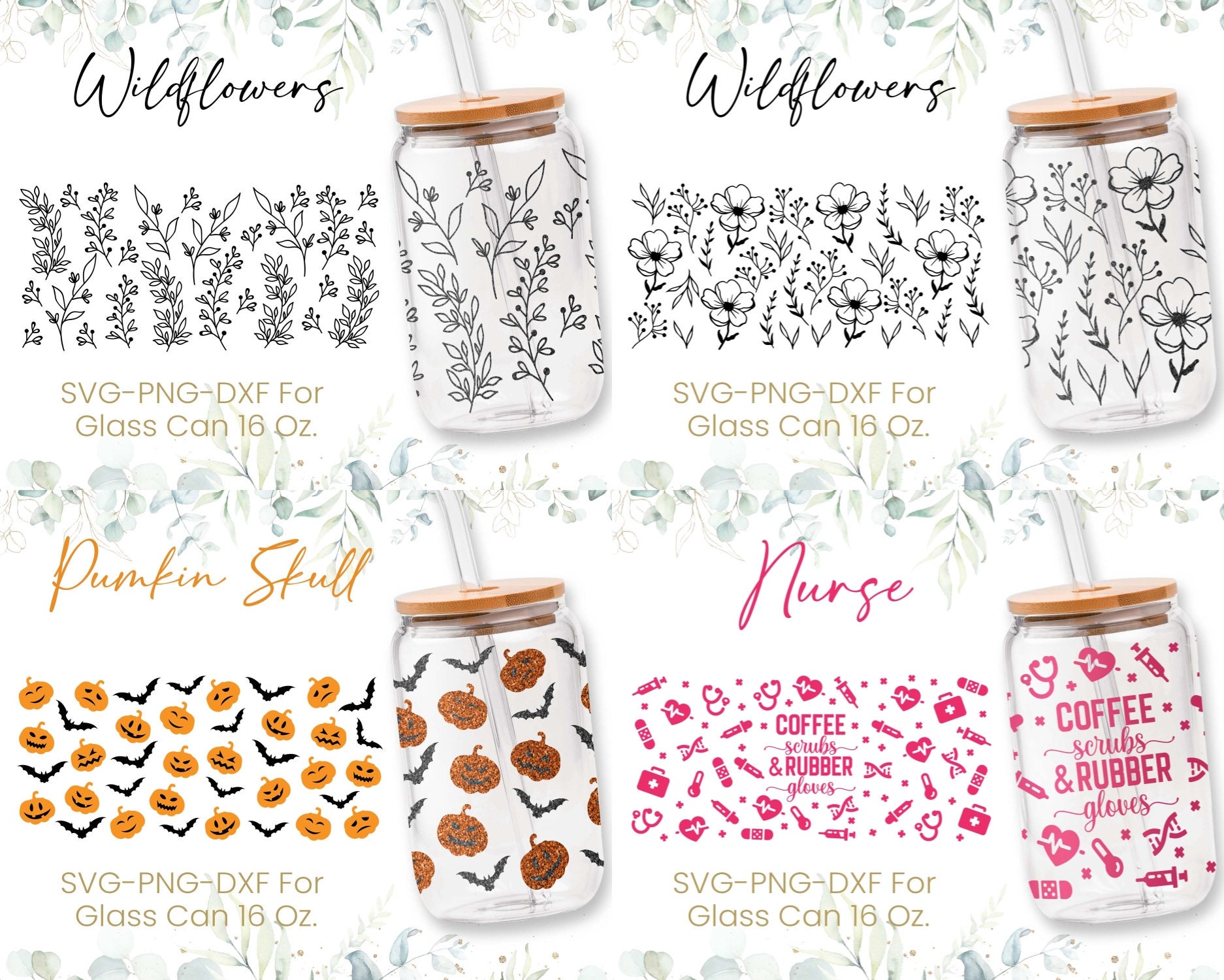 16oz Libbey Glass Can Svg Bundle Wildflower Pumpkin - Etsy