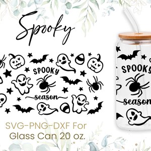 20oz Spooky Season Libbey Glass Can Svg, Fall Glass Can Wrap Svg, Pumpkin Svg, Coffee Glass Can Svg,Ghost Cutfile,Png Files,Digital Download
