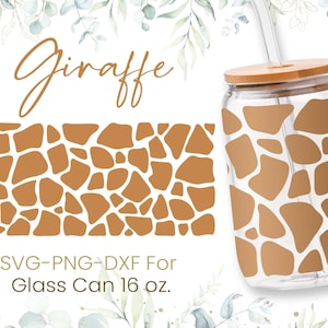 16oz Giraffe Pattern Libbey Glass Can Svg, Giraffe Glass Can Wrap Svg, Animal Print Svg,Beer Glass Can Svg,Libbey Wrap Svg,Svg Dxf Png Files