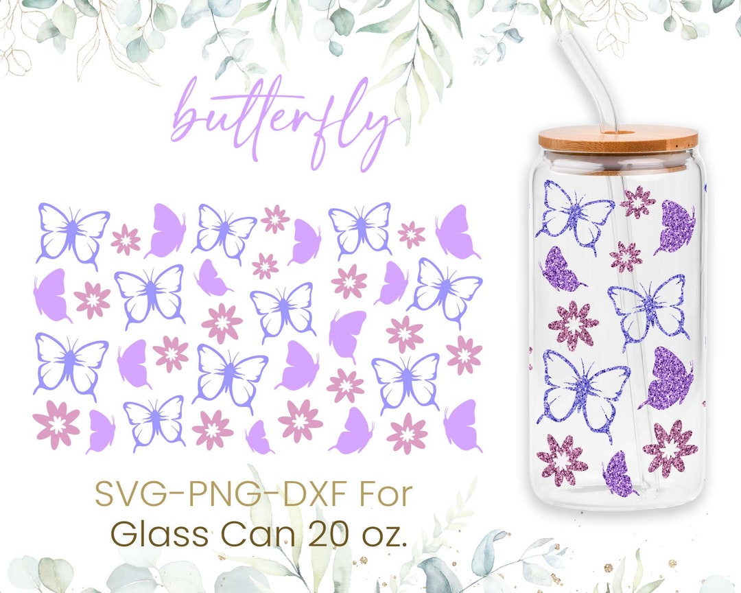 20oz Butterfly Libbey Glass Can Svg, Glass Can Full Wrap Svg ...