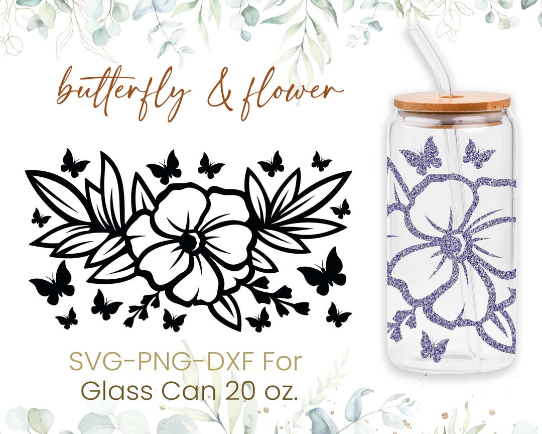 20oz Wild Flower Libbey Glass Can Svg, Glass Can Full Wrap Svg ...