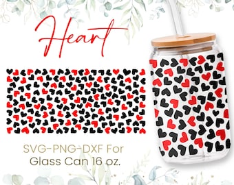 16oz Love Heart Libbey Glass Can Svg, Glass Can Wrap Svg, Coffee Glass Can, Beer Glass Can, Love, Valentines Glass Can, Svg, Png, Cricut