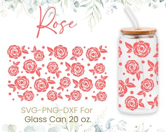 20oz Rose Libbey glas kan Svg, glas kan volledige wrap Svg, bier kan glas, Svg, rozen koffie glas Svg, Valentijnsdag volledige wrap, Png, Cricut bestanden
