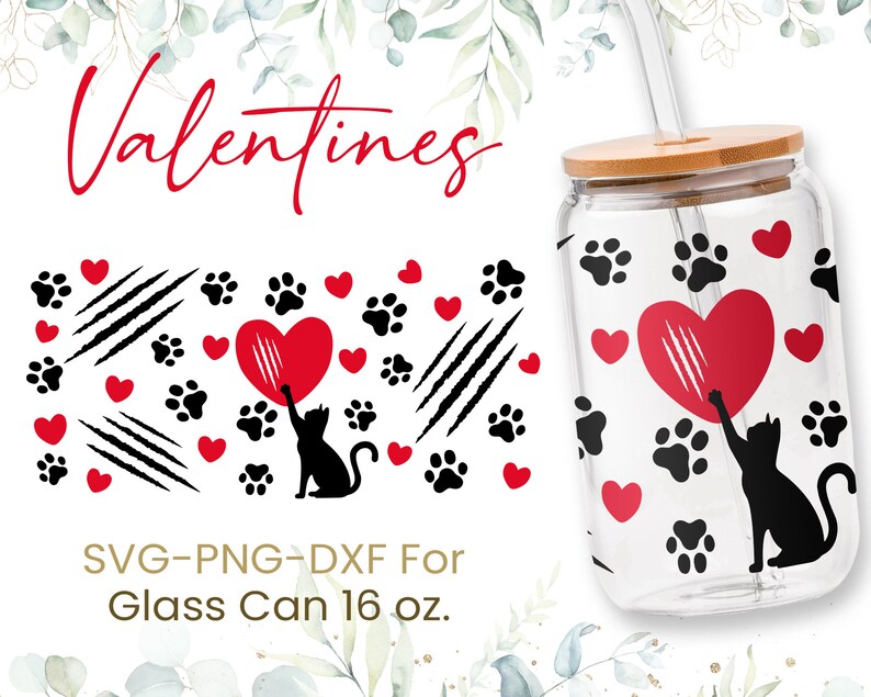 16oz Hearts Libbey Glass Can Svg Bundle, Glass Can Full Wrap Svg ...