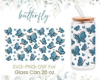 20 Unzen Schmetterling Libbey Glasdose svg, Glasdose voll wickeln svg, Schmetterlinge svg, Bierglasdose svg, Kaffeeglas wickeln,Svg,Png,Cricut Files