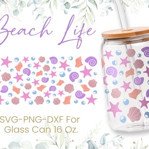 16oz Summer Beach Libbey Glass Can Svg, Glass Can Full Wrap Svg, Sunshine Svg, Happy Summer Svg, Cerveza en forma, Svg, Png, Archivos Cricut
