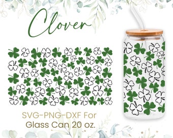 20oz Clover Leaf Libbey Glass Can Svg, Glass Can Full Wrap Svg,St. Patrick's Day,Shamrock, Lucky,Shaped Beer Glass Can,Svg, Png,Cricut Files