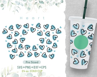 24oz Hearts Cold Cup Svg, Venti Full Wrap Svg, Hearts Svg, Heart Svg, Love Svg, Cold Cup Svg,Sketchy Hearts,Cute Hearts Doodle Svg