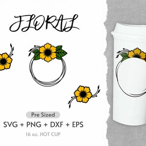 16oz Flower Hot Cup Svg, Full Wrap Hot Cup Svg, Wildflower Svg, Leaf Svg, Coffee Hot Cup Svg, Pre Sized Hot Cup, Png, Cricut Cut Files