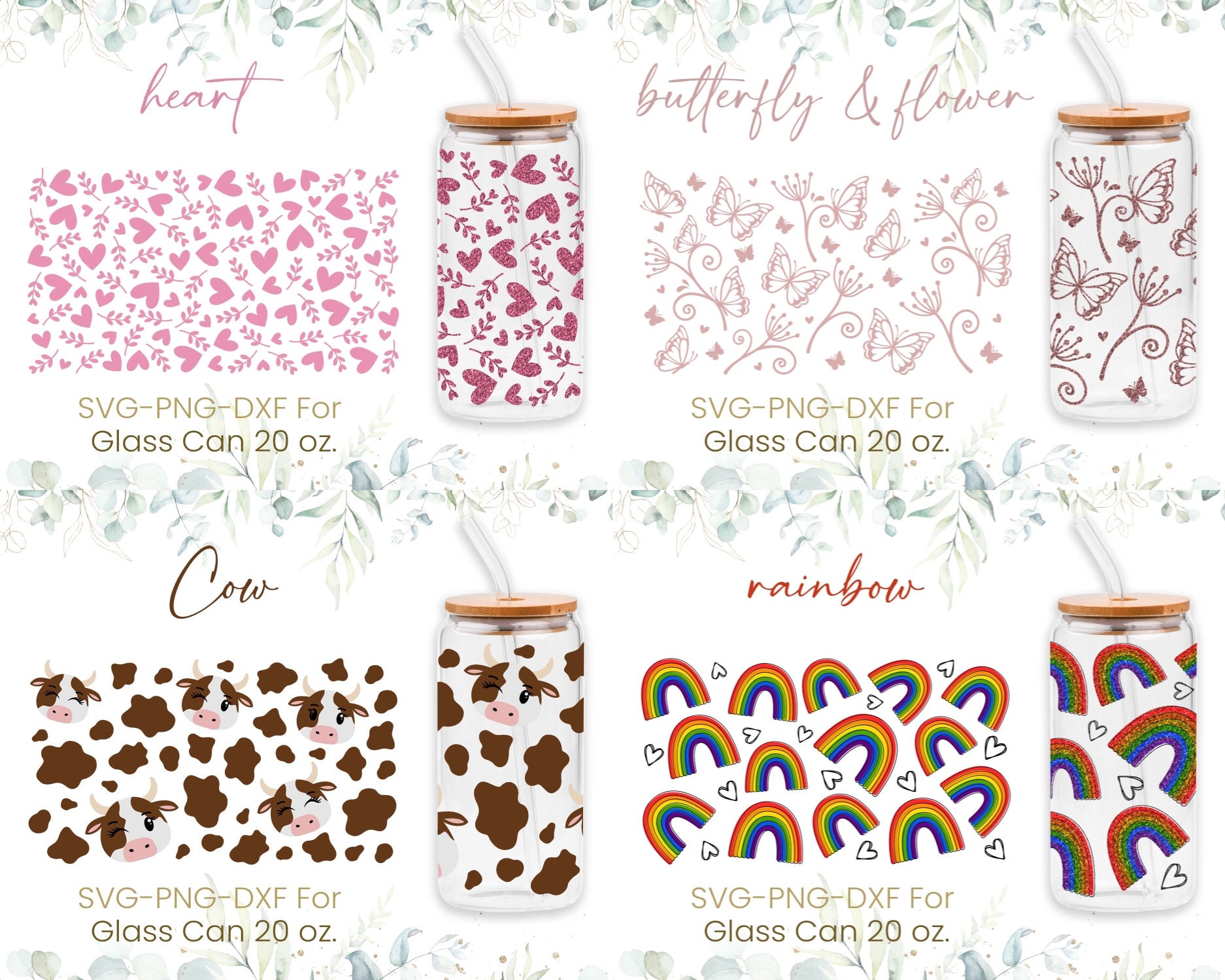 20oz Libbey Glass Can Svg Bundle Rainbow Butterfly Flower - Etsy