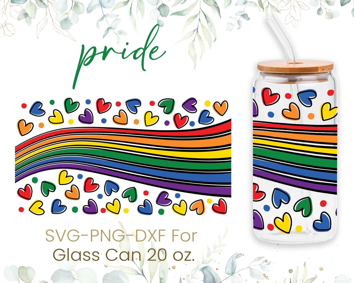 20oz Pride Libbey Glass Can Svg, Glass Can Full Wrap Svg, Love Gay Svg ...