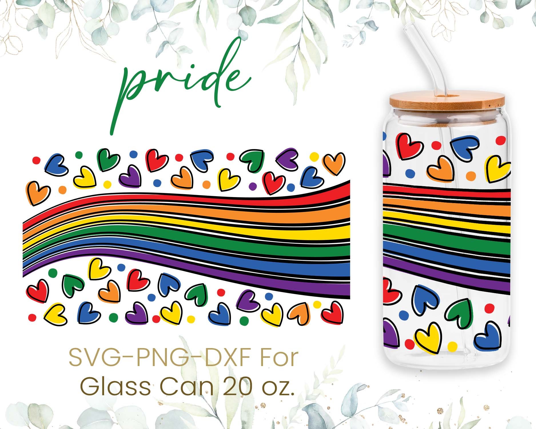 20oz Pride Libbey Glass Can Svg, Glass Can Full Wrap Svg, Love Gay Svg ...