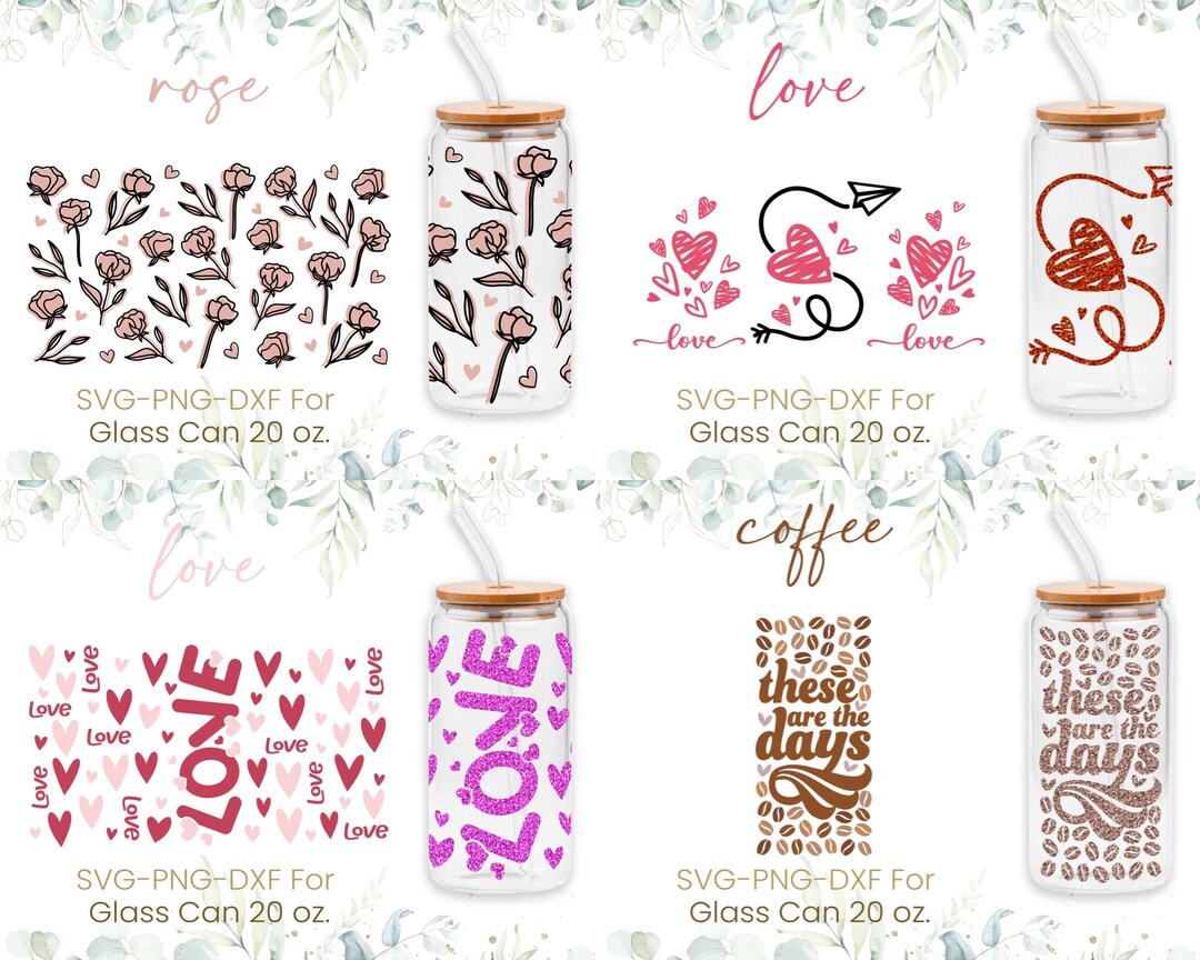 20oz Libbey Glass Can Svg Bundle, Rose, Flower, Love, Coffee, Heart ...