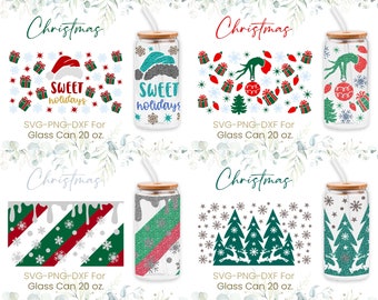 20oz Libbey Glass Can Svg Bundle, Christmas Coffee Can Glass Svg, Snowflake, Full Wrap,Xmas Box Can Glass Svg,Svg Png Files Digital Download