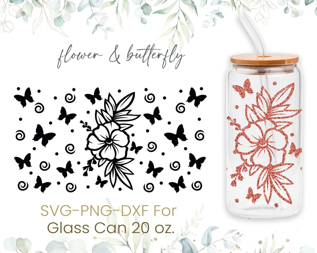 20oz Butterfly Libbey Glass Can Svg, Glass Can Full Wrap Svg ...